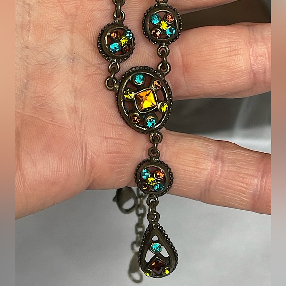 RARE - POGGI PARIS Signed VICTORIAN Choker Chain Necklace Crystals Gold Vintage - Picture 5 of 6